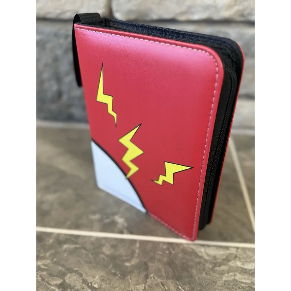 Premium Red Pokéball Lightning Bolt Trading Card Binder TCG Zipper Album Pokémon